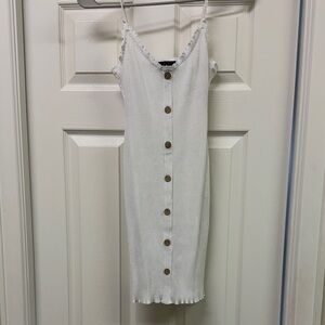 White Button-Down Ribbed Dress